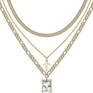 Layered Pendant Necklaces Gold Color Plated Statement Necklaces for Women